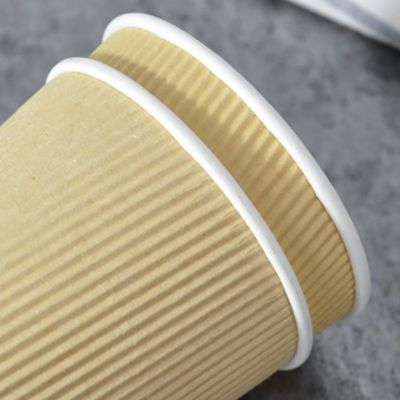 90MM PS PLA قابلة لإعادة التدوير 12 أوقية كوبات الورق المتموجة ثلاثية الجدار للقهوة
